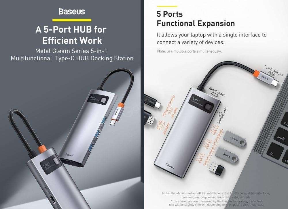 Baseus Metal Gleam Series 5 In 1 Multifunctional Type C Hub Docking Station (2)