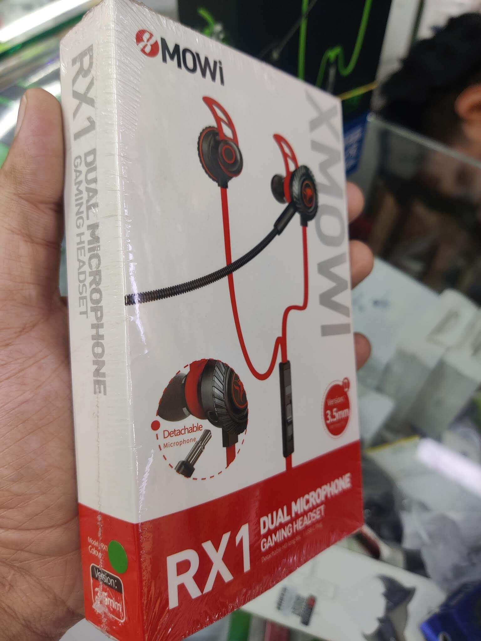 Original xMOWI RX1 Gaming Headset Dual Microphone In-Ear Gaming L-Shape Audio Jack 3.5mm with Mic Headphone Earphones green